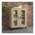 Sideboard Sonoma-Eiche 69,5x34x90 cm, Holzwerkstoff, mit 2 Turen & Glasvitrine, Robustes Buffet fur Wohnzimmer, Esszimmer & Kuche, vielseitiger Stauraum