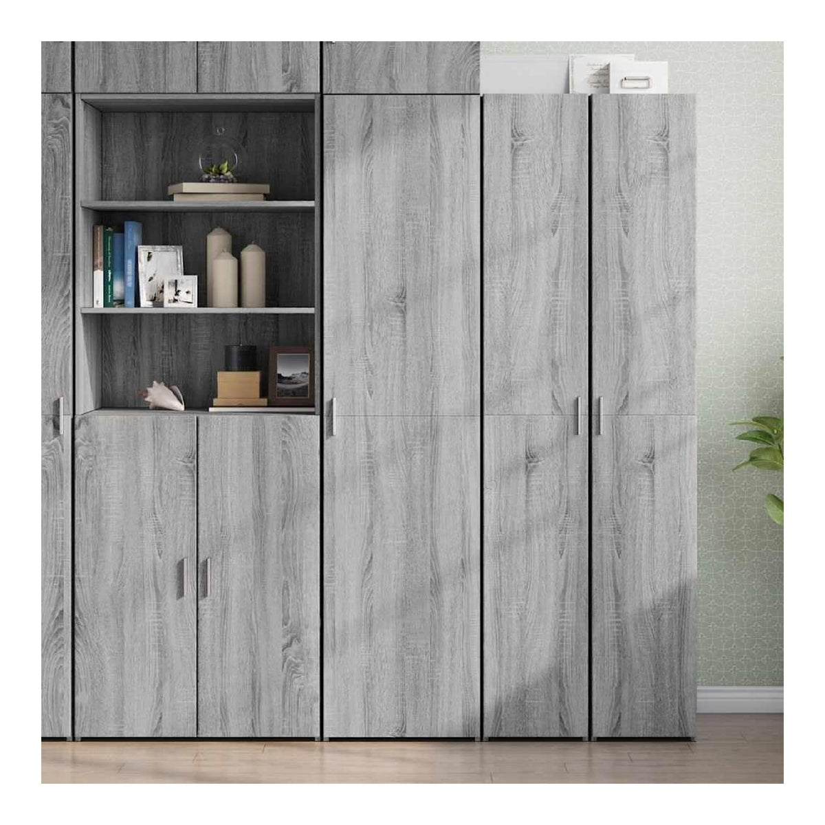 Highboard Grau Sonoma Holzwerkstoff 45x42,5x185 cm mit Stauraum, Sideboard Buffet Cabinet, Kitchen Sideboard, Storage Cabinet, Credenza fur Wohnzimmer und Esszimmer