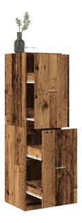 Apothekerschrank Altholz-Optik, 40x41x144,5 cm Holzwerkstoff, Mehrzweck-Aufbewahrungsschrank mit 4 Schubladen, Robustes Buffet fur Kuche, Wohnzimmer, Buro