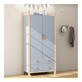 Kleiderschrank 2 Turig mit Schubladen Kinderzimmer Kleiderschrank mit Stange Schlafzimmerschrank Flurgarderobe Blau