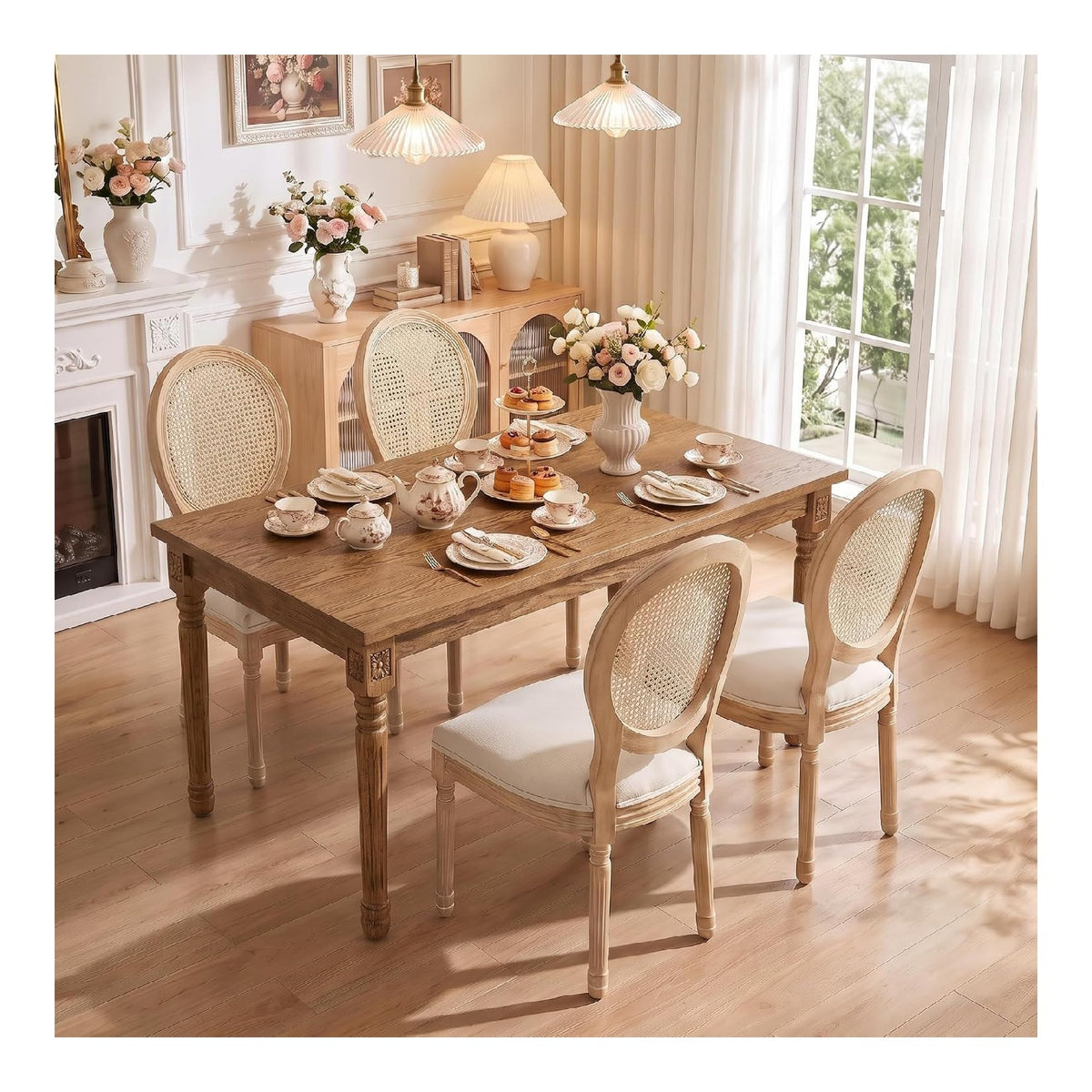 4er Set Esszimmerstuhle Rattan Ovalrucken, Beige