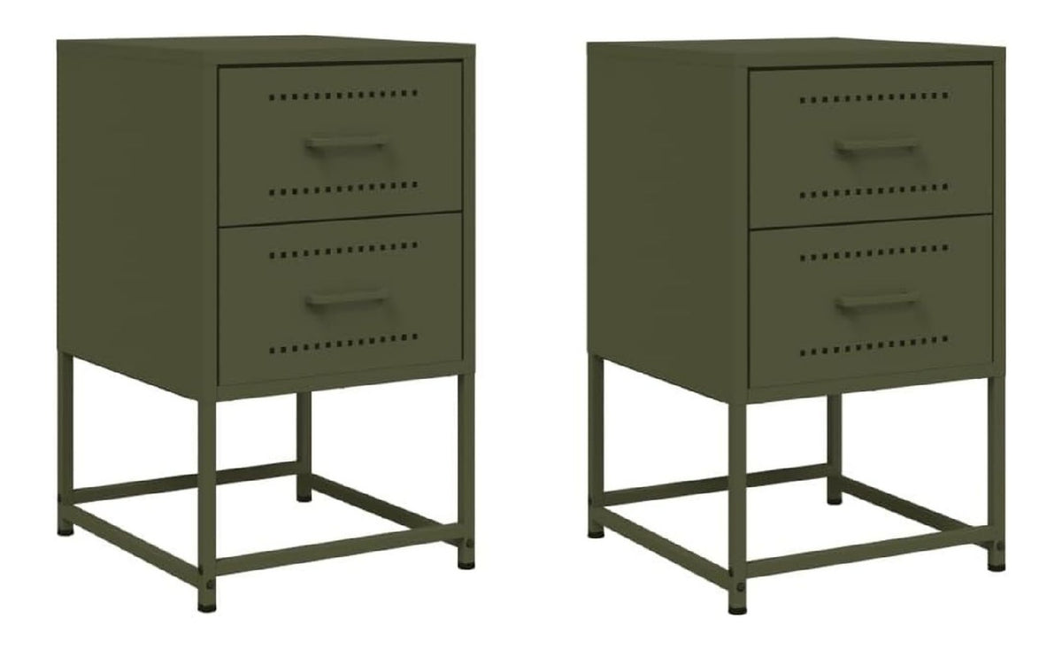 Nachttisch 2er Set Olivgrun Stahl Beistelltisch 36x39x60,5 cm