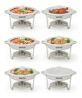 Runde Chafing Dish Buffet-Set 6er Set, 5 QT Warmebehalter mit Maifanit-Beschichtung und Glasdeckel mit Silikonband, Edelstahl Speisenwarmer fur Partys Hochzeit Restaurant Catering