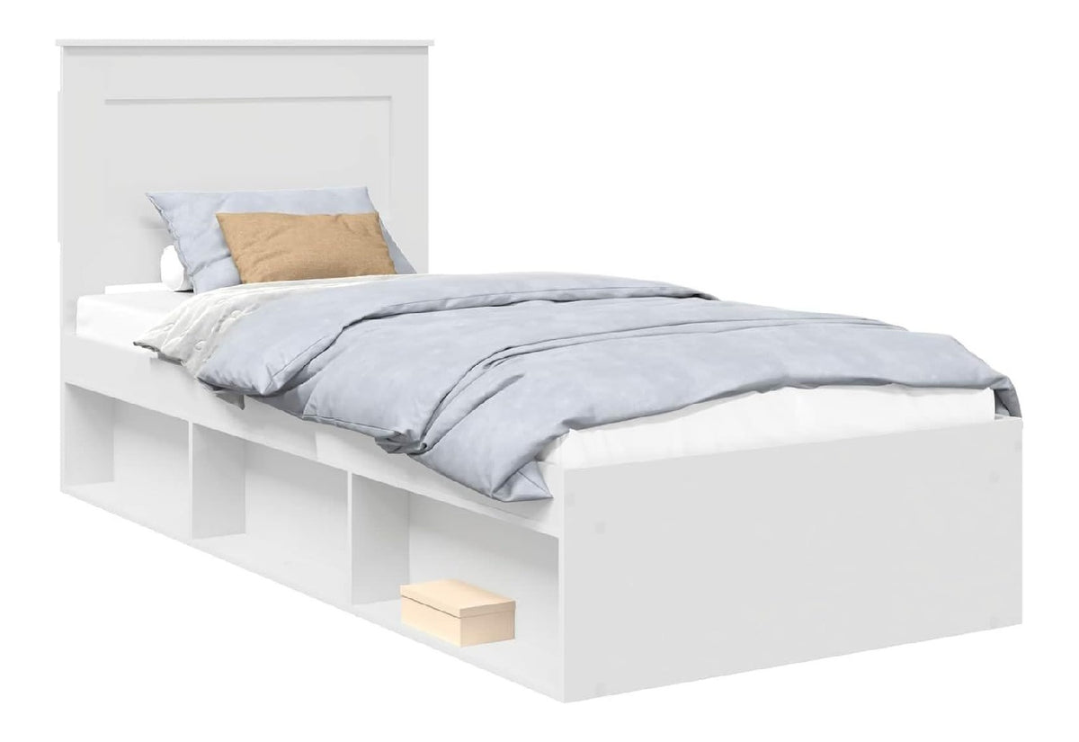 Bettrahmen mit Kopfteil Wei 75 x 190 cm Massives Kiefernholz Betten, Bettgestell mit Lattenrost und stabilem Holzwerkstoff fur modernes Schlafzimmer, langlebiges