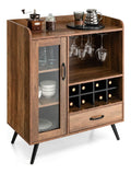 Weinschrank mit Glashaltern & Weinregal, Barschrank Vintage mit Glastur & Schublade, Aufbewahrungsschrank Holz, weinstander 80 x 40 x 95 cm fur Kuche, Esszimmer, Bar