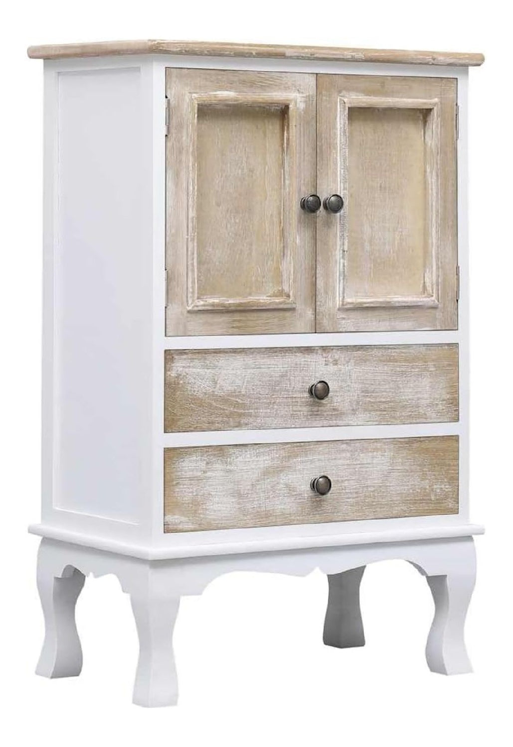 Wei es Schubladenschrank 50x30x80 cm Holz Kommode mit 2 Schubladen und 2 Turen fur Wohnzimmer Flur Kuche geeignet