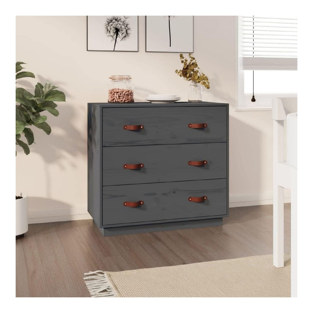 Sideboard Grau 80x40x75 cm Massivholz Kiefer,Grau,20KG