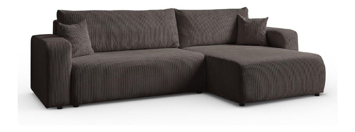 Ecksofa L-Form Sofia 277 x 143 cm mit Schlaffunktion & Bettkasten - modernes Cord Sofa, Schlafsofa, Schlafcouch - Bequeme Wohnlandschaft mit Stauraum, universale Seite (Hellbraun)
