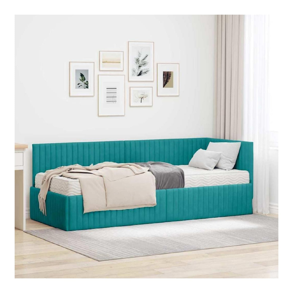 Eckbettgestell mit Matratze und gepolstertem Kopfteil, turkis Samt Polsterbett Einzelbett 80x200 cm mit Lattenrost, modernes Schlafzimmermobel, platzsparend, komfortabel und langlebig
