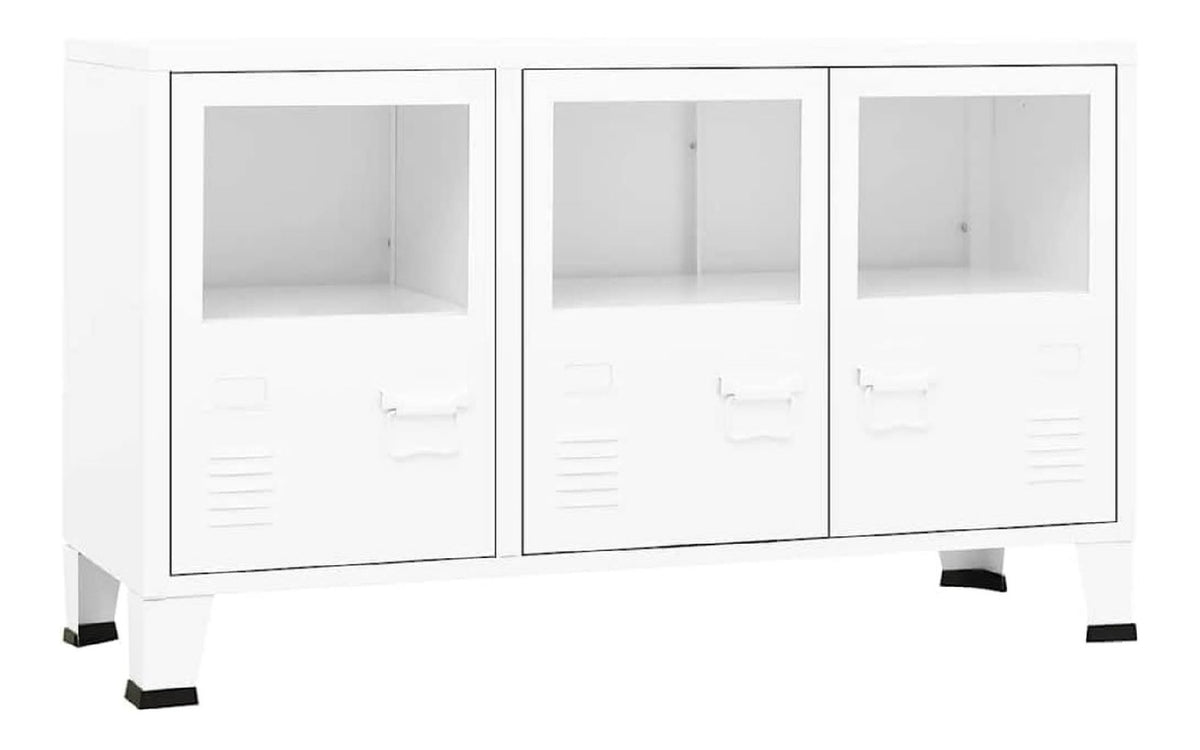 Industrial Sideboard Wei 105x35x62 cm Metall und Glas