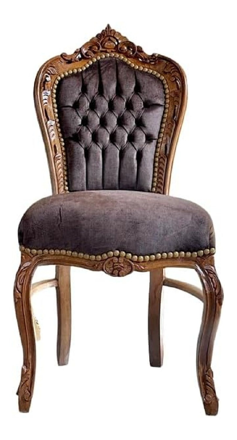 CasAmin Barock Akzentstuhl, Brauner Samt, Handgefertigtes Holzgestell, 107 cm Hohe, Franzosischer Louis XV Stil