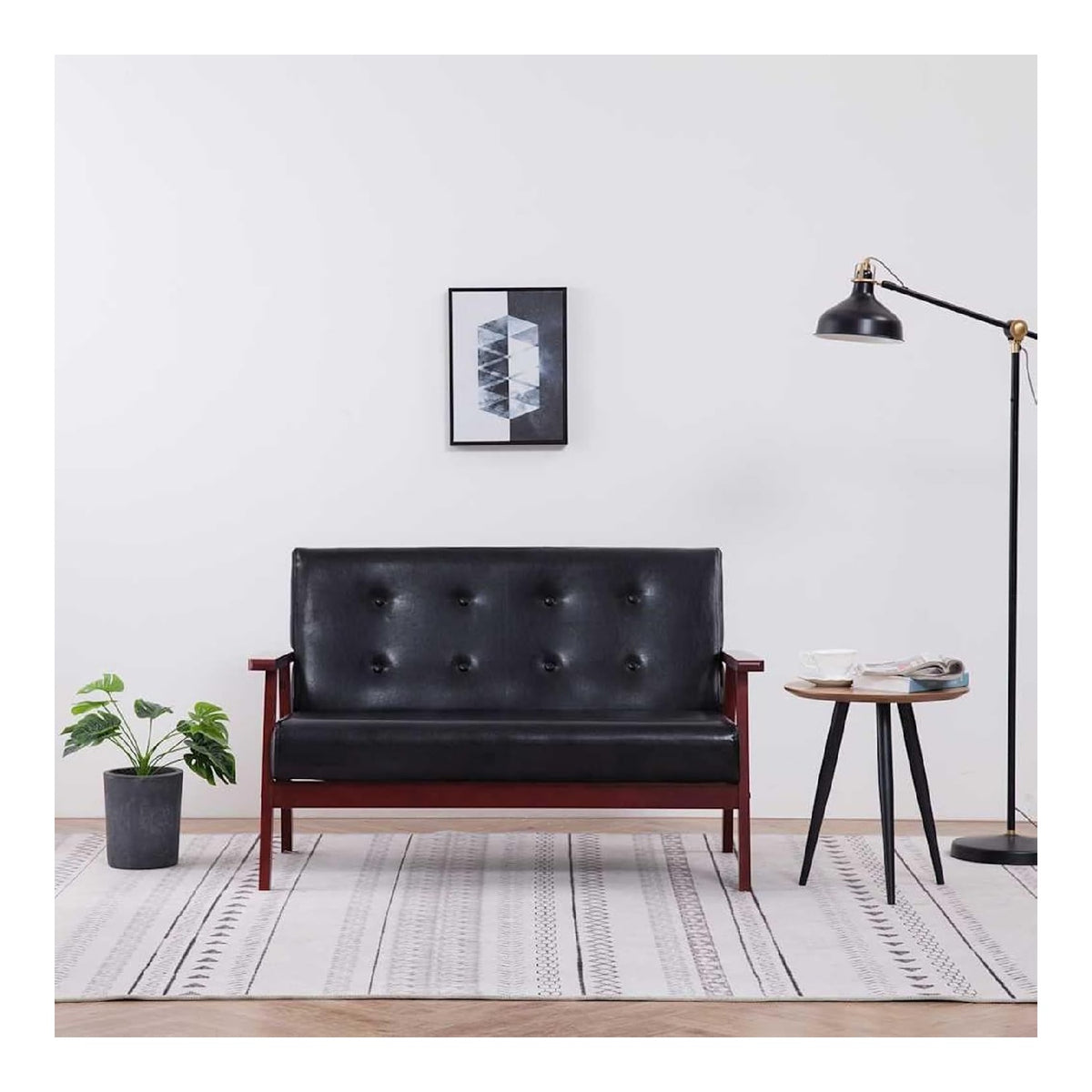 Retro-Look 2-Sitzer-Sofa mit Kunstlederbezug, Schwarz, 113,5 x 67 x 73,5 cm Model248642
