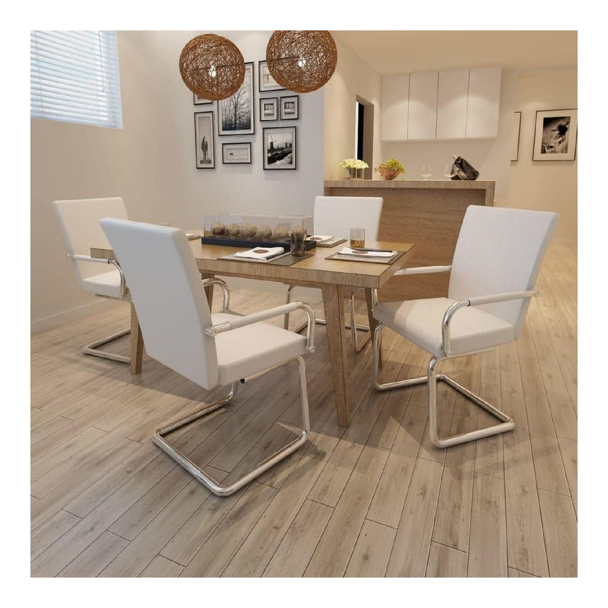 stuhle,esszimmerstuhl,essstuhle,Dining Chair,schmale stuhle,Freischwinger 4 STK. Wei Kunstlederessstuhl,besucherstuhl,wartezimmer stuhle,Bequeme stuhle