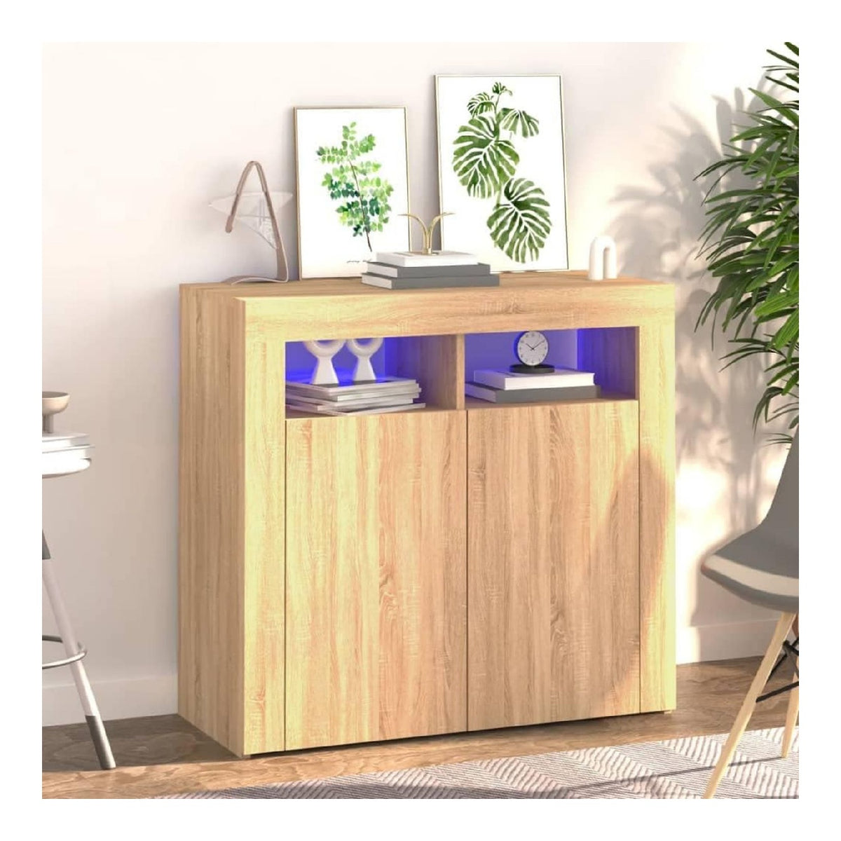 Schranke & Aufbewahrung, Buffets & Sideboards Sideboard mit LED-Leuchten Sonoma Eiche 80x35x75cm