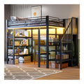 Hochbett Metallbett 90x200cm mit Kleiderschrank & Schreibtisch & Treppe & 3 Regalen, Bettrahmen Etagenbett mit Lattenroste aus Metall, Jugendbett, ohne Matratze