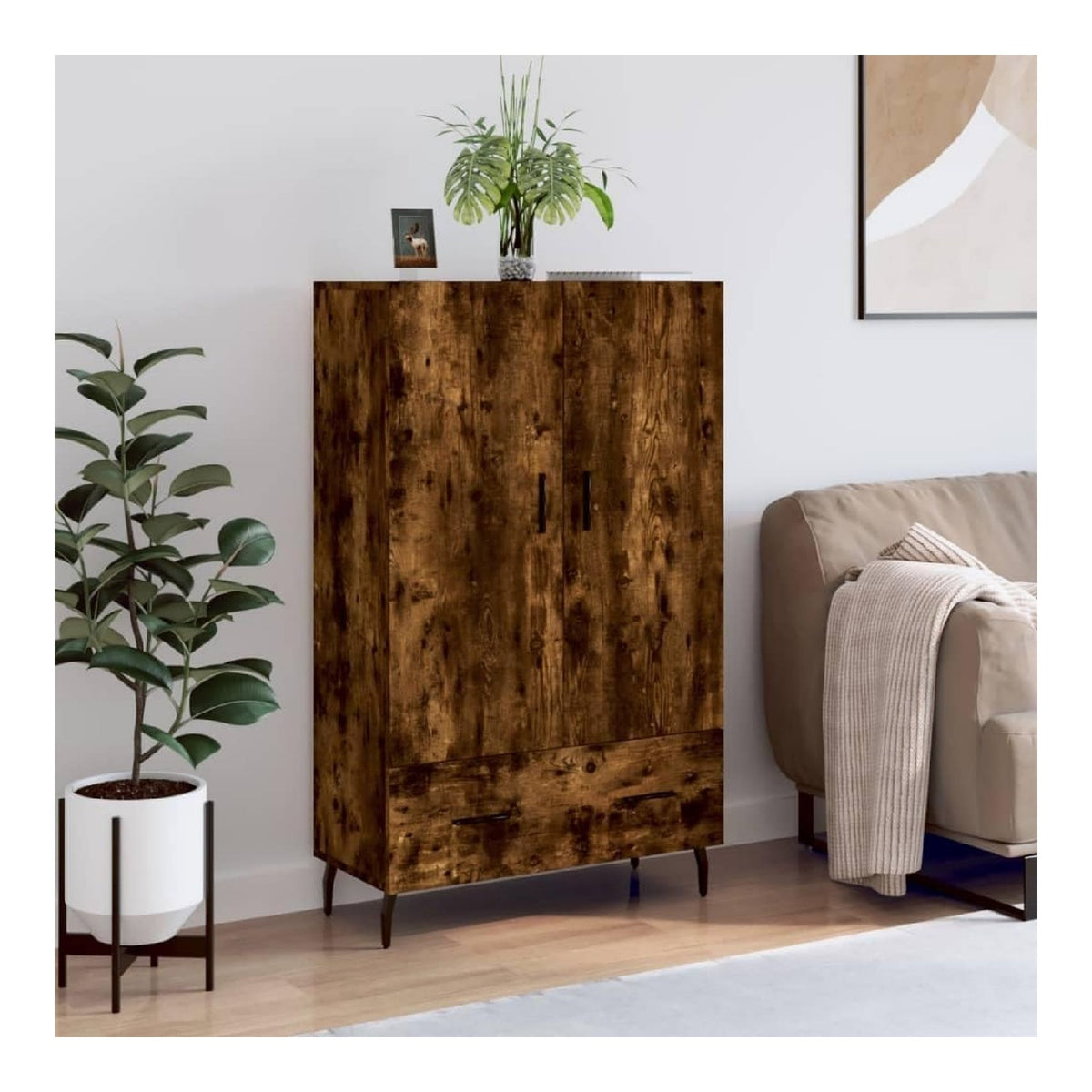 Schranke und Aufbewahrung, Buffets und Sideboards, Highboard, geraucherte Eiche, 69,5 x 31 x 115 cm, Holzwerkstoff