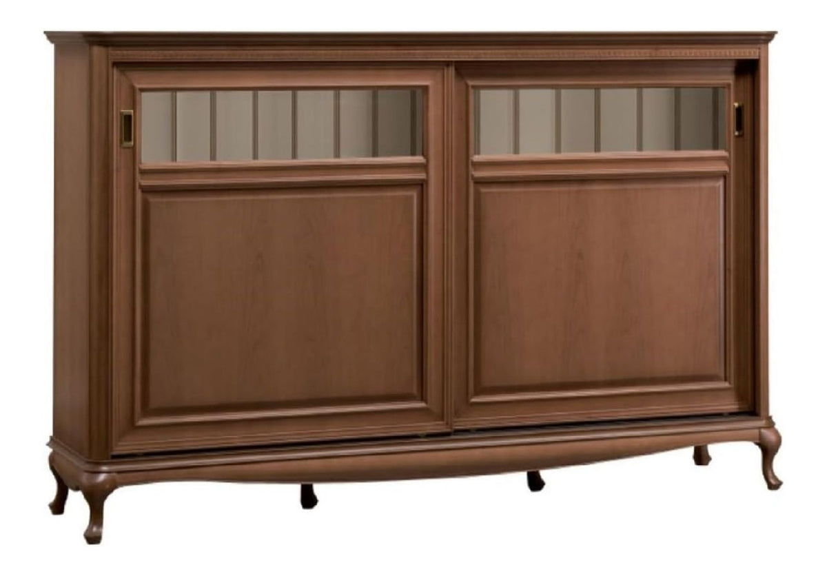 Luxus Jugendstil Sideboard Braun/Cremefarben 191,7 x 45,6 x H. 122,3 cm - Massivholz Schrank mit 2 Schiebeturen - Wohnzimmerschrank - Buroschrank - Barock & Jugendstil Mobel