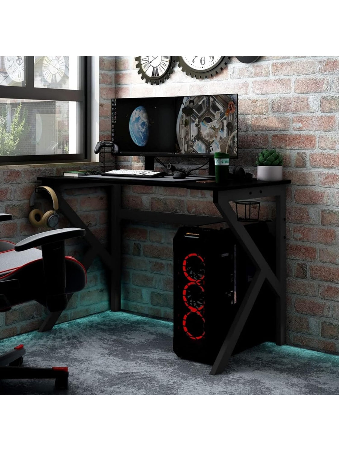 Gaming Computertisch 110 x 60 x 75 cm in Schwarz mit K Gestell fur Buro und Homeoffice