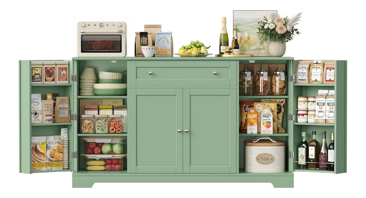 Sideboard 138 cm, Kuchenschrank mit Integriertem Gewurzregal