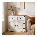 Kommode Campo Sideboard Buffetschrank Geschirrschrank Kiefer massiv mit 2 Schubladen und 2 Turen, braun/wei