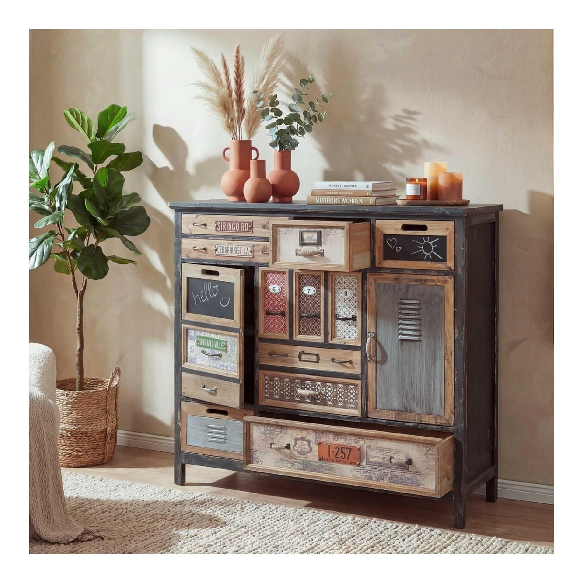 Apotheker-Schrank HWC-A43AM, 100x110x32cm, Tanne, Shabby-Look