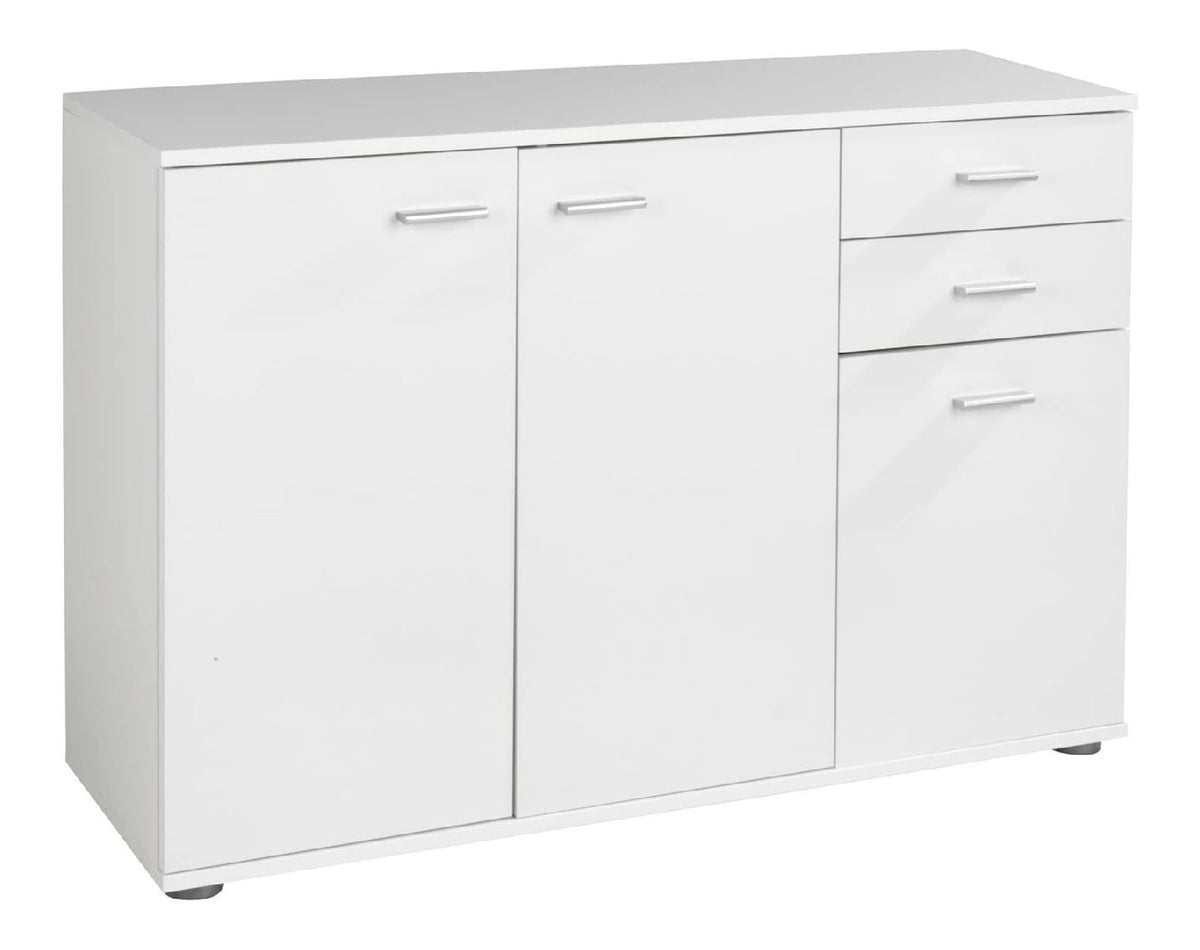 Kommode mit 3 Turen und 2 Schubladen - Wei matt - 106 cm breit - Sideboard Mehrzweckschrank
