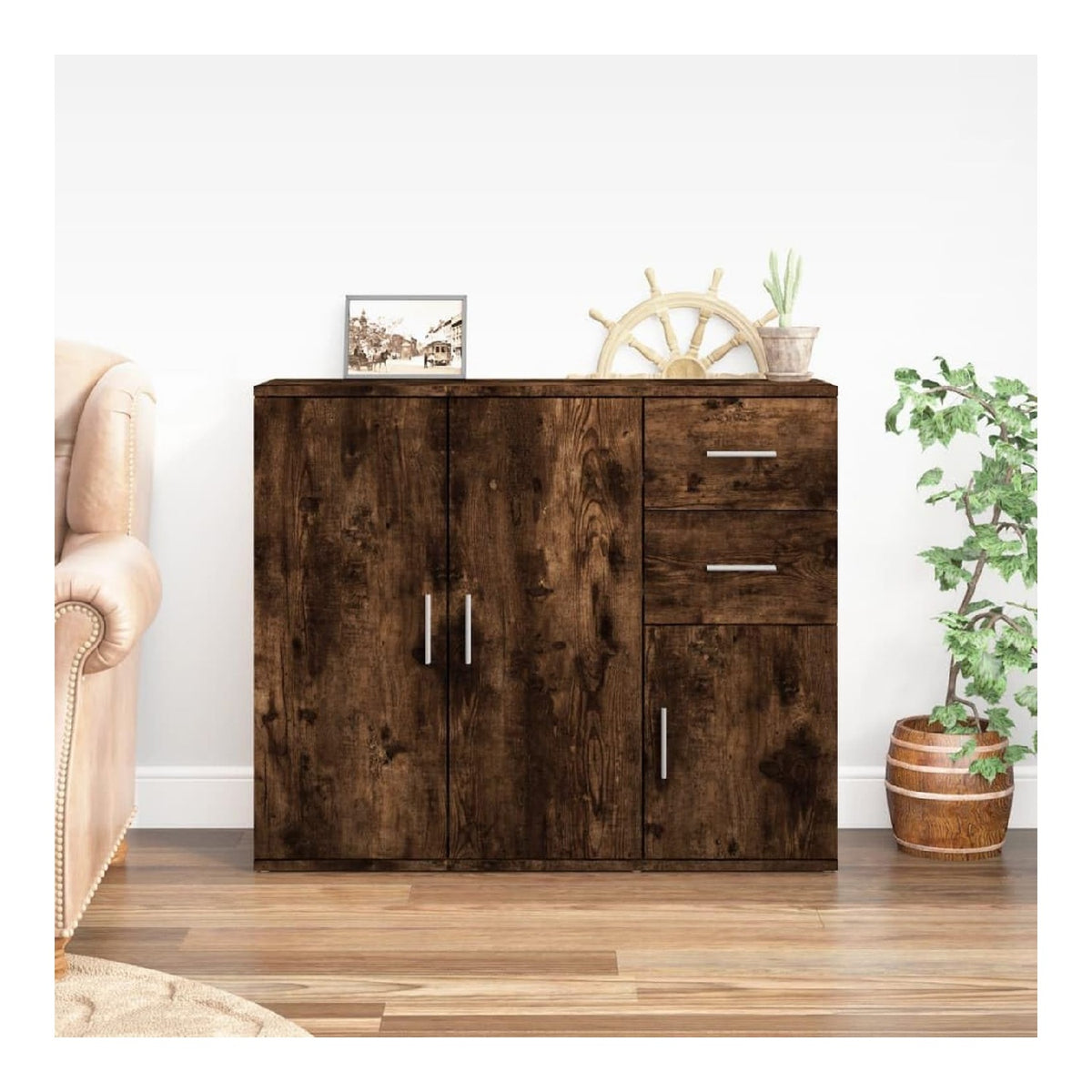 Beistelltisch Schranke Buffet Schranke Kuche Schranke Sideboard Rauchereiche 91x29.5x75 cm Holzwerkstoff fur Wohnzimmer, Esszimmer und Kuche Leicht zu montieren