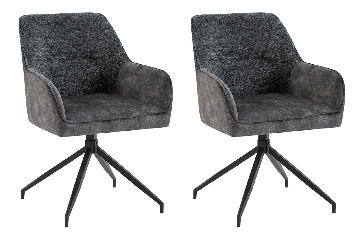 Esszimmerstuhl 2er-Set Jacky, 360 drehbar, Metallgestell schwarz