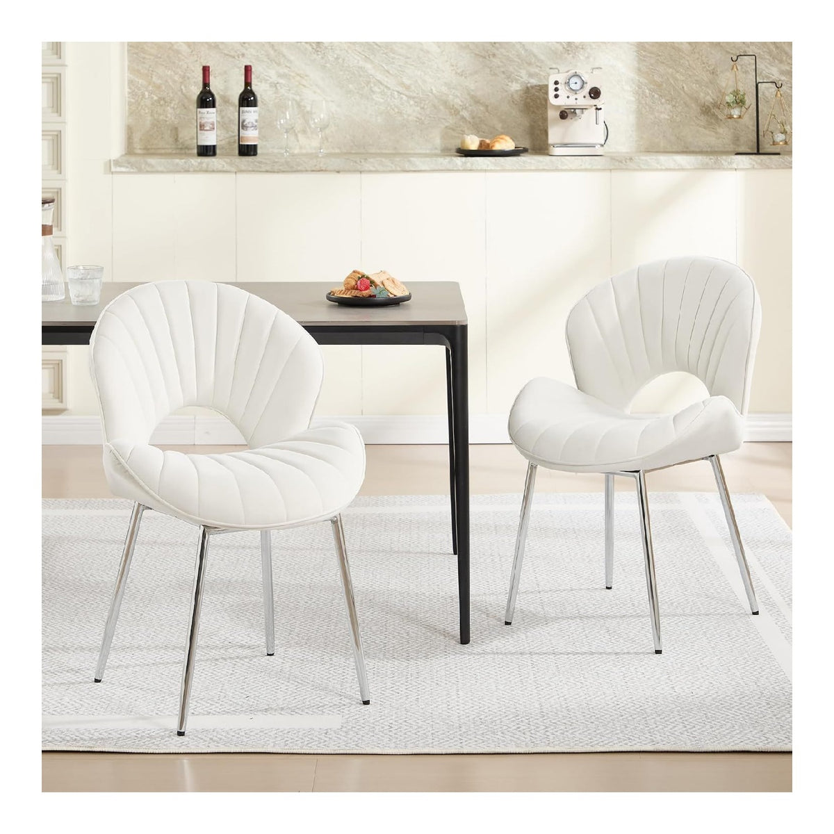Muschel Design Samt-Essstuhle 2er Set mit Metallbeinen