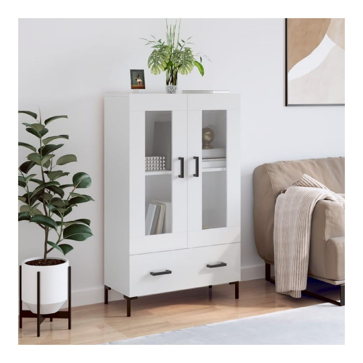 Highboard Hochglanz-Wei , 69,5 x 31 x 115 cm, Holzwerkstoffschranke & Aufbewahrung, Buffets & Sideboards