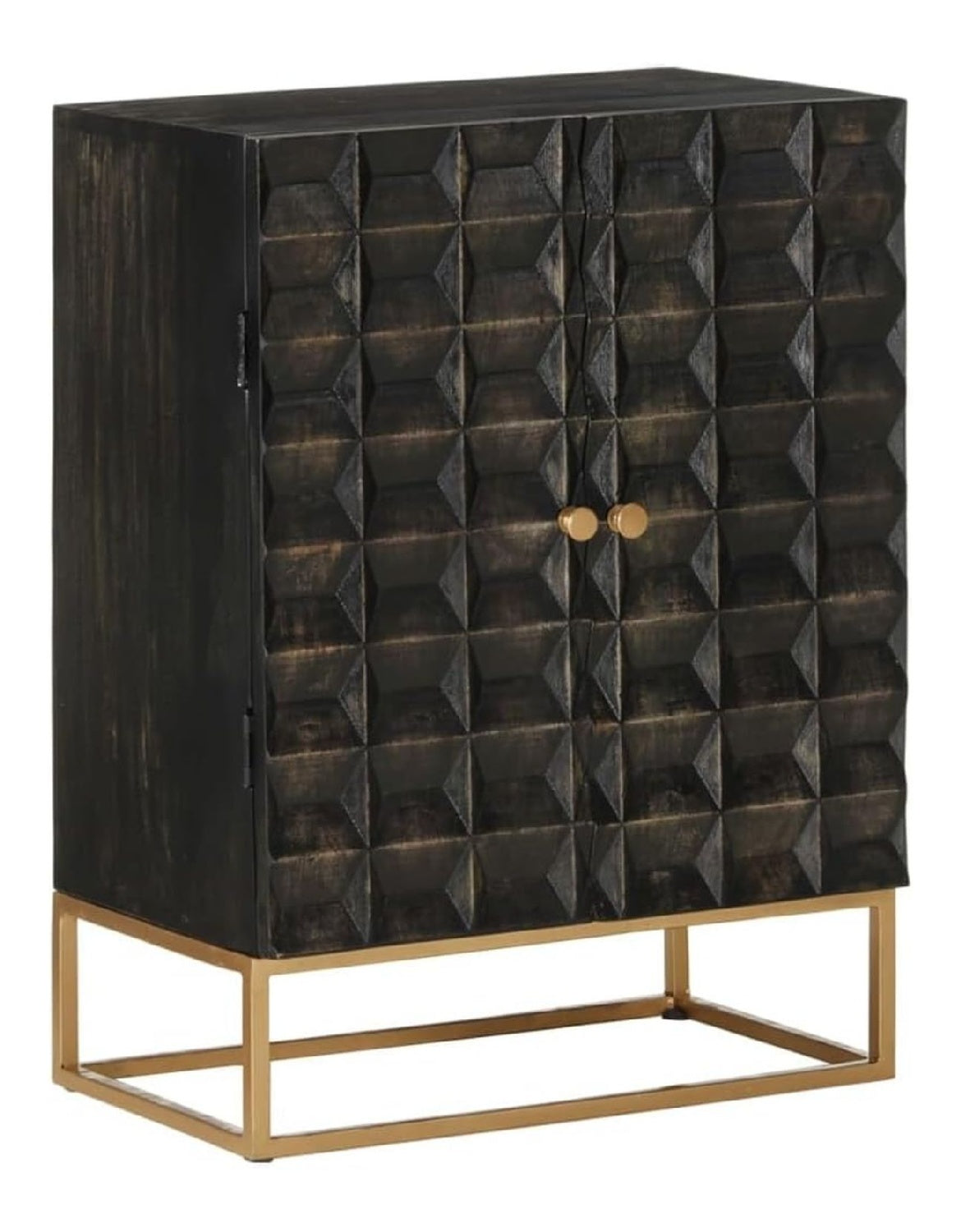 Sideboard Schwarz 55x34x75 cm Massivholz Mango und Eisen Schrank Vitrine Buffet fur Wohnzimmer Schlafzimmer Flur Aufbewahrung Ordnung