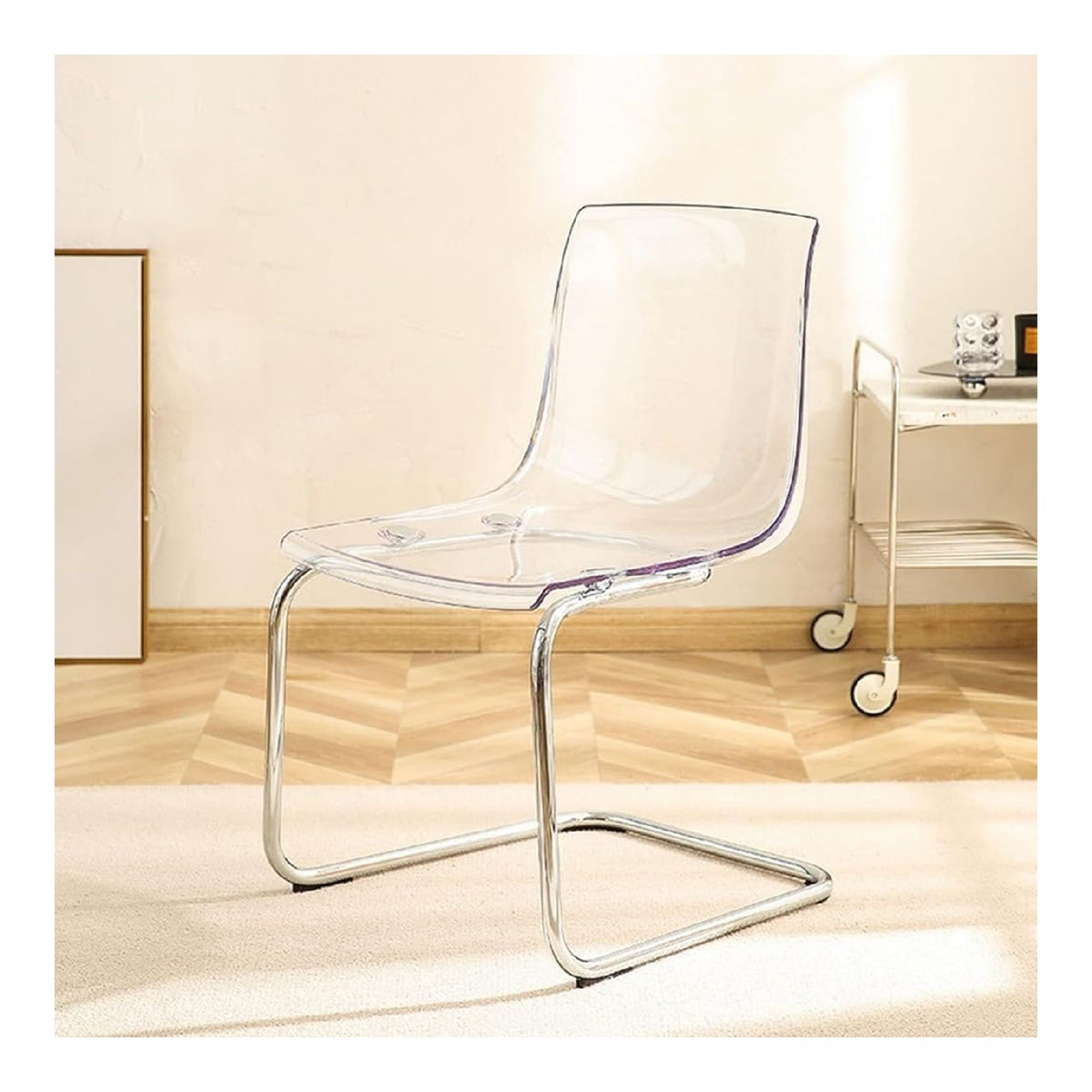 Transparenter Esszimmerstuhl fur den Haushalt, minimalistisches Design, Freizeit-Acryl-Stuhl mit transparenter Acryl-Stuhllehne und verzinkten Stuhlbeinen, Esszimmer, Wohnzimmer, Buro, Transp. (Farbe: