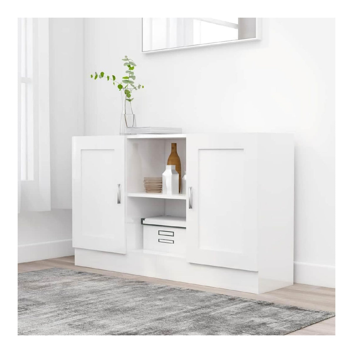 Wei es Sideboard 120x30,5x70 cm Holzwerkstoff mit 2 Turen und 2 Fachern fur Wohnzimmer Flur Kuche, stabile Kommode mit Prasentationsflache, ideal fur Aufbewahrung und Dekor