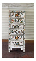 Kunibert Antike chinesische Kommode Tibet Anrichte Asia Sideboard Chinakommode mit 6 Schubladen Breite45xHohe115cm Farbe: wei mit Gold
