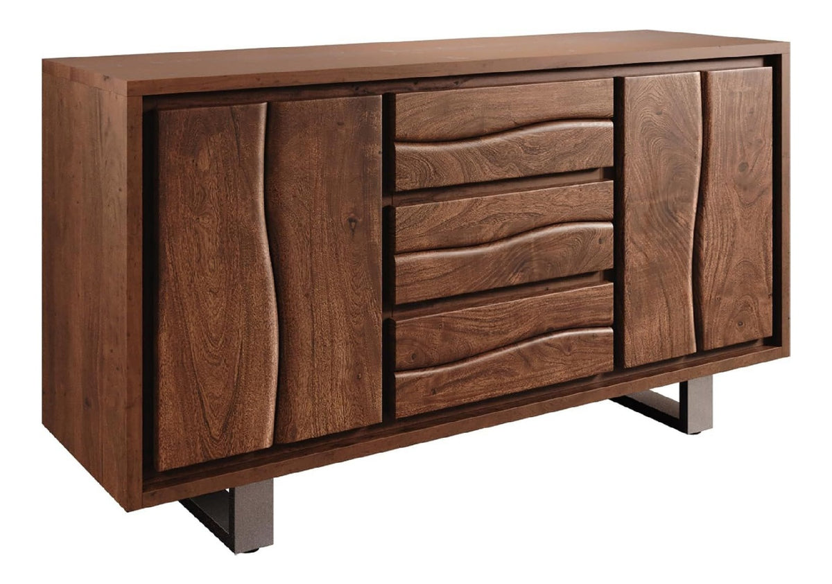 Kommode Live-Edge Akazie Braun 147 cm 2 Turen 3 Schube Baumkante Sideboard