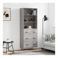 Highboard Grau Sonoma Holzwerkstoff 69,5x34x180 cm mit Metallfu en, Sideboard Cabinet und Kitchen Storage Cabinets fur Living Room und Dining Room, Kitchen Buffet mit viel Stauraum