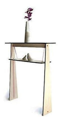 Schmaler Konsolentisch aus Holz mit hohenverstellbarer Ablage und Spannseil Minimalistisches Design Lasergeschnitten, Handgefertigt in Italien Fur Flur Eingang Wohnzimmer