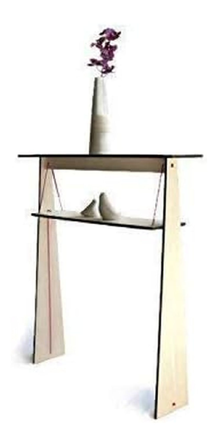 Schmaler Konsolentisch aus Holz mit hohenverstellbarer Ablage und Spannseil Minimalistisches Design Lasergeschnitten, Handgefertigt in Italien Fur Flur Eingang Wohnzimmer
