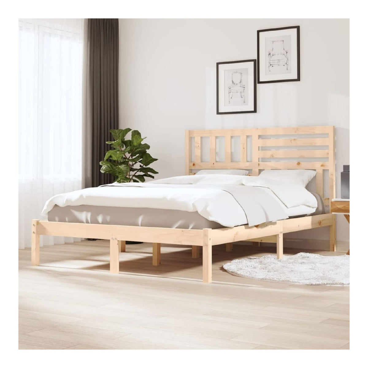 Massivholzbett 140 x 200 cm Holzrahmen Braun Futonbett Kiefer Bettrahmen Jugendbett Schlafzimmerbett Komfortbett Bettgestell Massivholzmobel Schlafzimmermobel