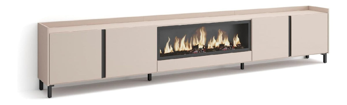 TV-Schrank, Lowboard fur Wohnzimmer und Esszimmer 315x61x35 cm Fur TV-Gerate bis zu 80' Elektrokamin XXL Industriedesign Moderner Stil Beige