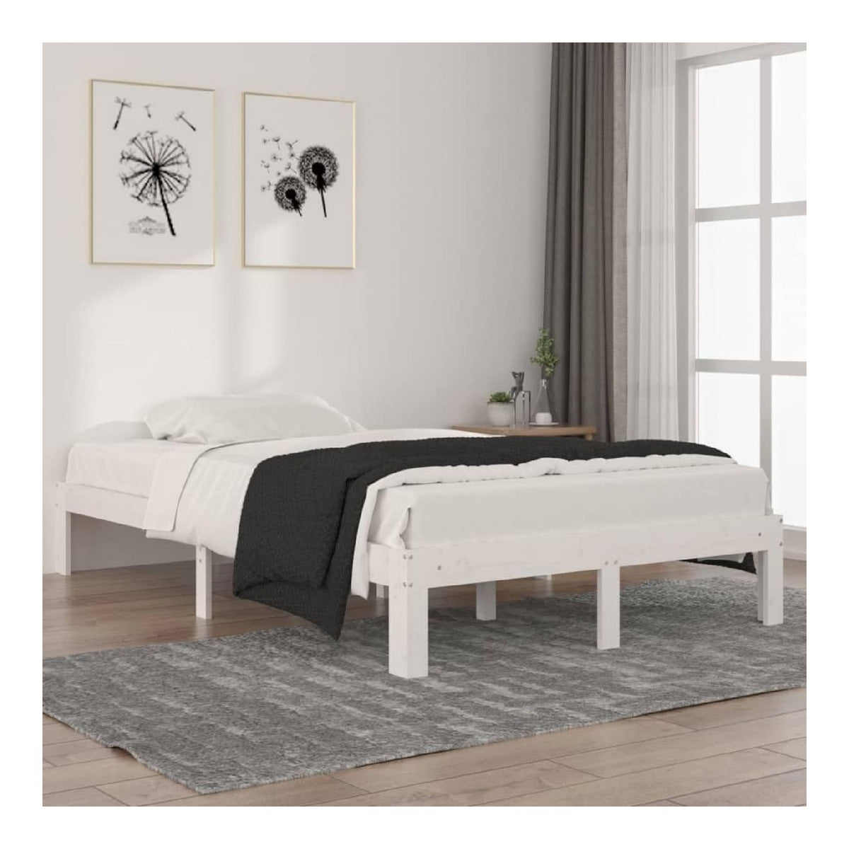 Massivholzbett Wei 120x200 cm aus Kiefernholz, robuster Bettrahmen, Moderne Schlafzimmermobel, stabile Lattenroste fur Matratzenunterstutzung