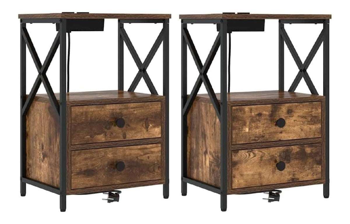 Nachttisch 2er Set mit Ladestation 4 Schubladen 40x31x60 cm