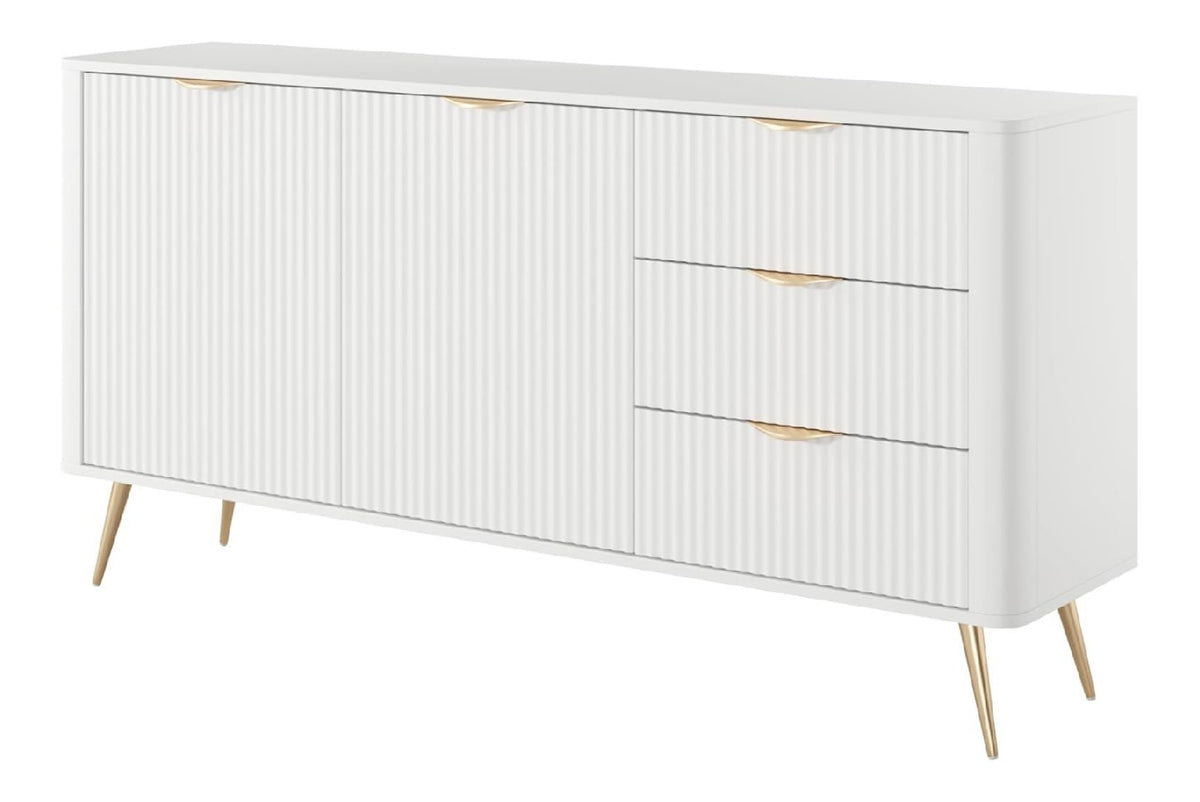 3xE Living Kommode: 3 Schubladen, 2 Turen, wei , 163,2 x 38 x 81,2 cm, abgerundete und kannelierte Fronten