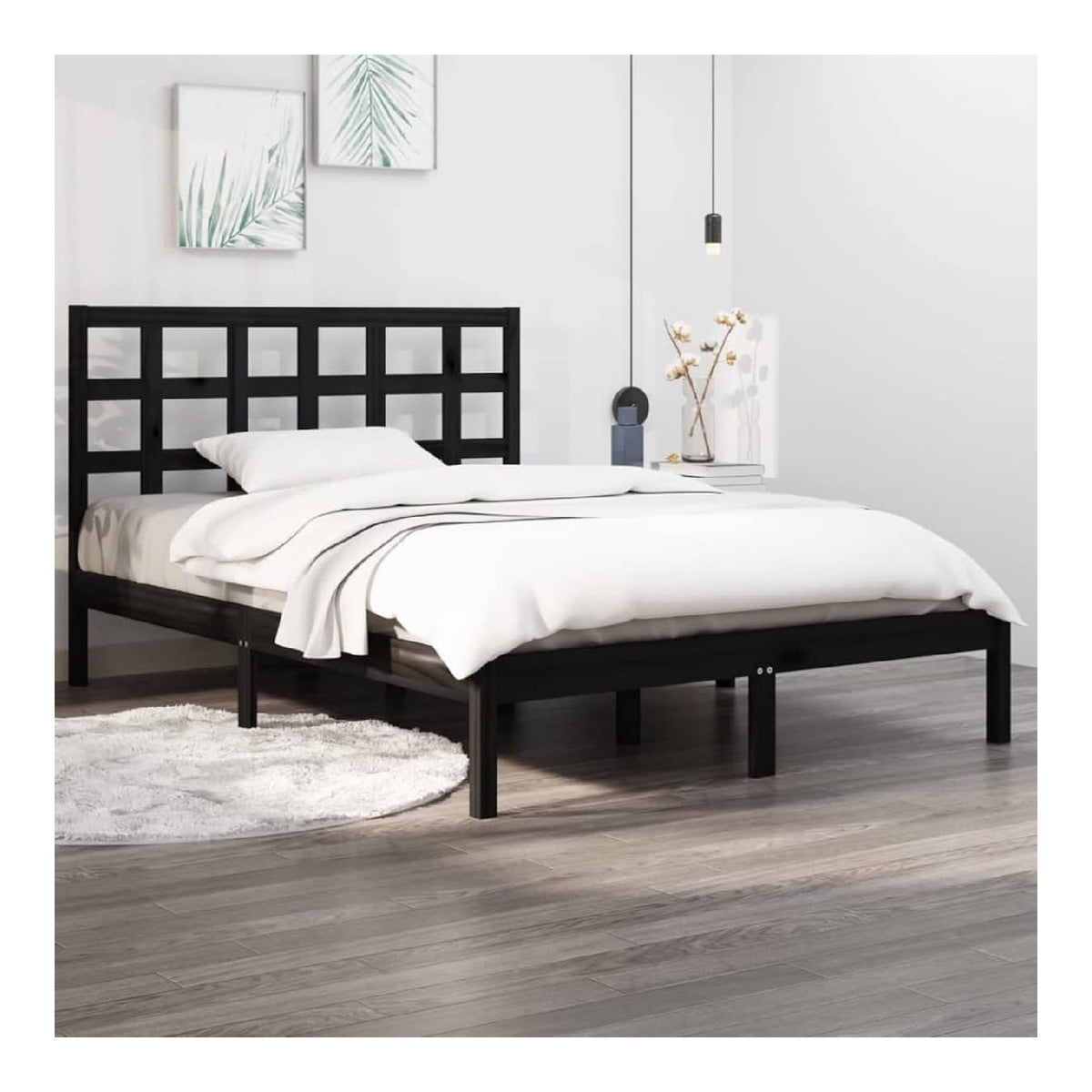 Bettgestell Holzbett Massivholzbett mit Latten Bettrahmen Einzelbett Schlafzimmermobel Betten Massives Kiefernholz Schwarz 140x190 cm