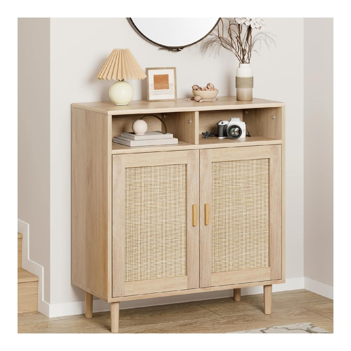 Zstar 36' Modernes Rattan-Sideboard-Buffet-Schrank - Kuchenaufbewahrung Mit 2 Turen Und Regal, Akzentmobel Fur Esszimmer, Wohnzimmer, Eingangsbereich Und Kaffeebar