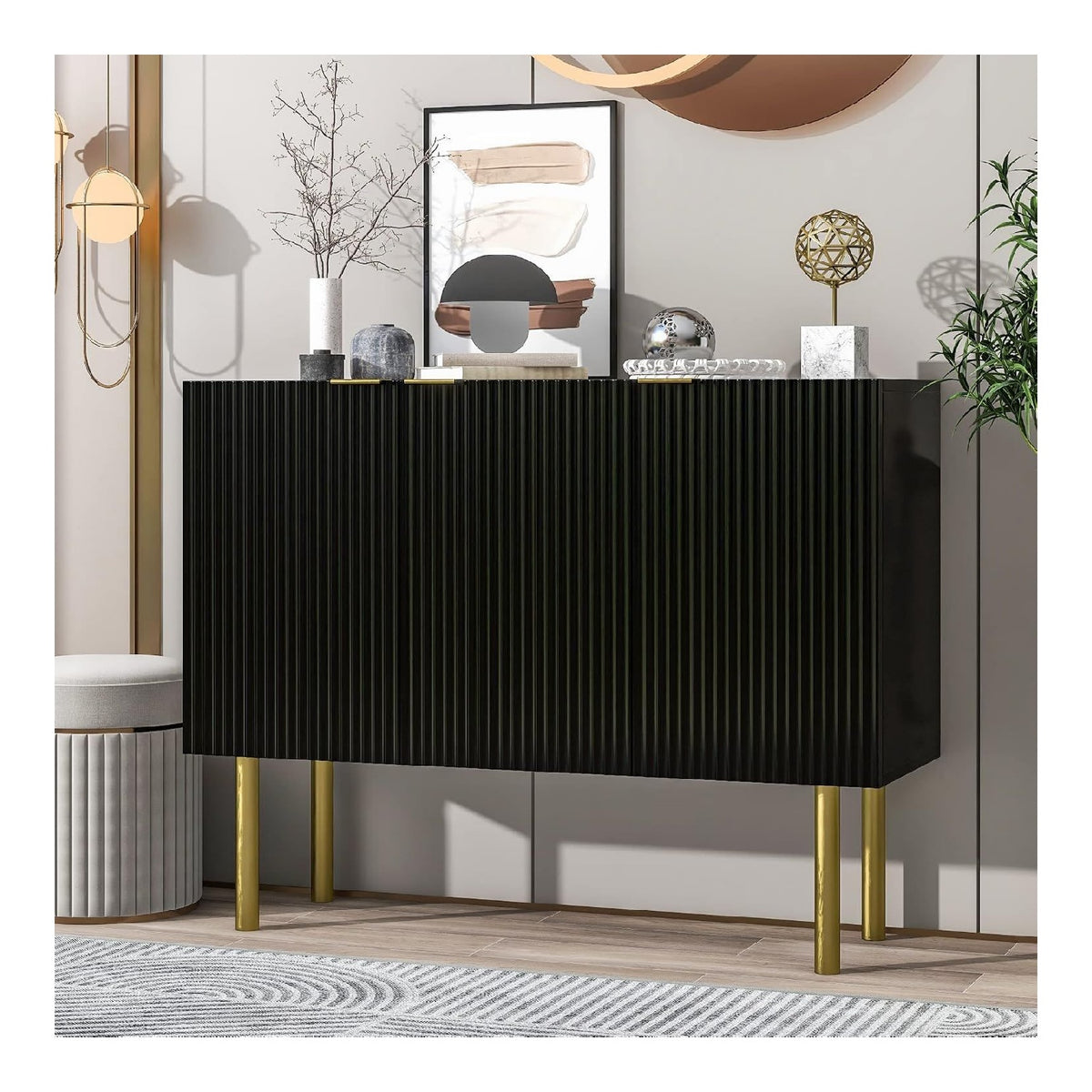 Idemon Moderner Sideboard mit robustem MDF, verstellbaren Regalboden und Metallbeinen, geeignet fur Esszimmer, Wohnzimmer und Kuche,120 42 93CM (Schwarz)