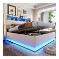 LED-Polsterbett, Gepolstertes Stauraumbett mit USB-Ladeanschluss und hydraulischem Stauraum, hautfreundlicher Leinenstoff, Schlafzimmermobel (Beige, 180 x 200 cm)