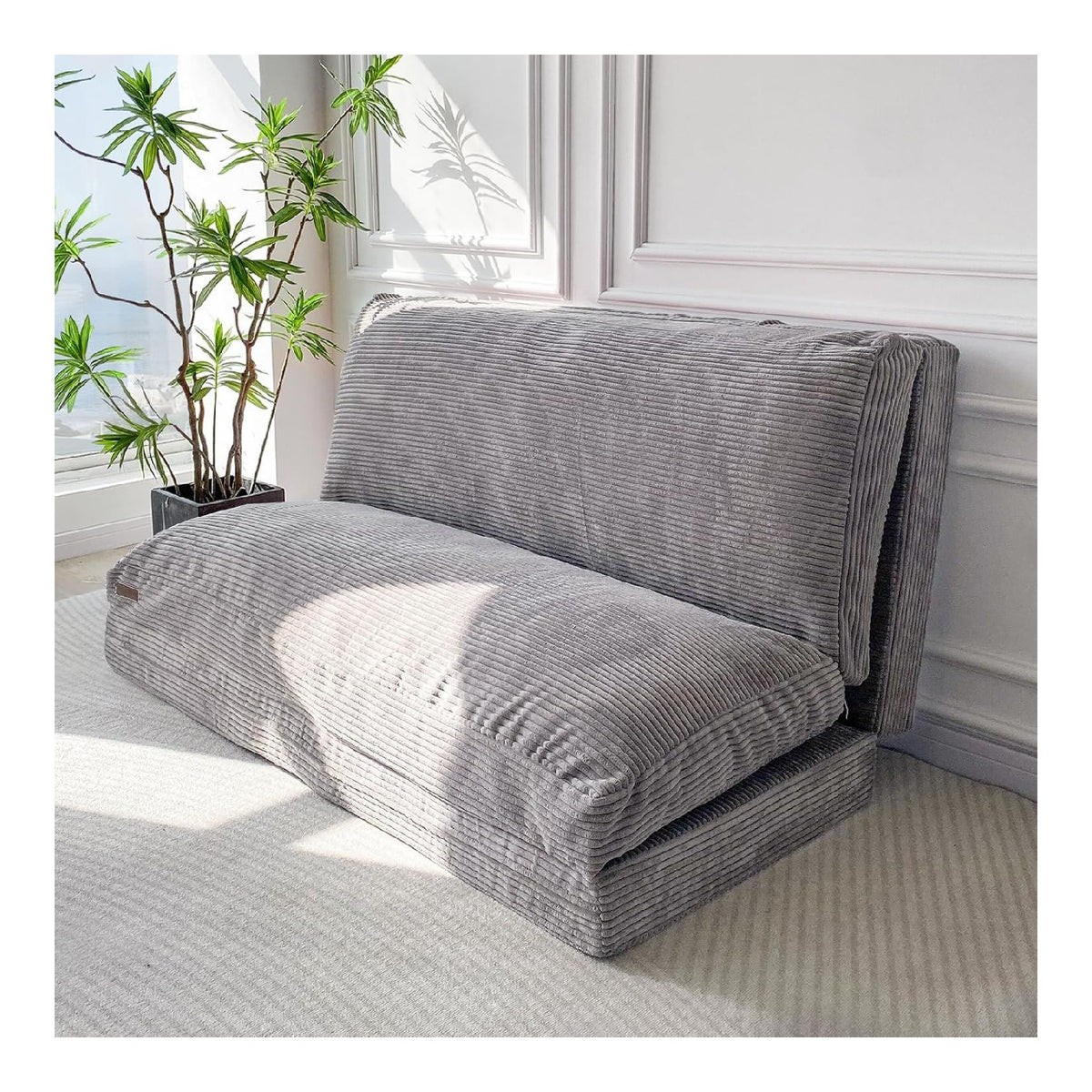Faltbares Schlafsofa, extra dick und lang, umwandelbares Sofa mit waschbarem Bezug, Bodensofa, Hocker fur Wohnzimmer, Grau, 137,2 x 241,3 cm
