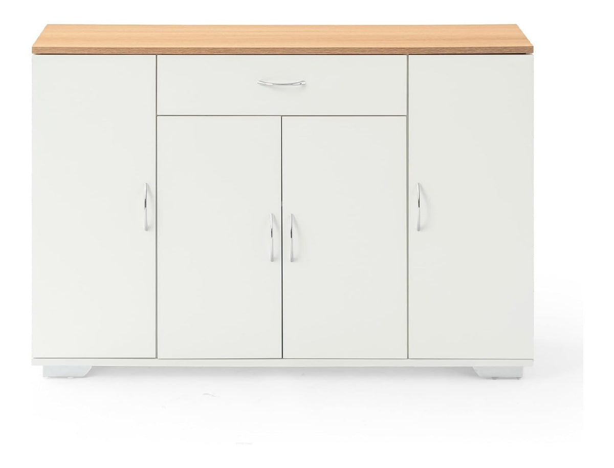 HOMYLIN Coffee Bar Schrank, Kuche Sideboard mit 1-Schublade und 4-Turen, Aufbewahrungsinsel fur Kuche, Esszimmer, Wohnzimmer, Badezimmer, Eingang, Wei
