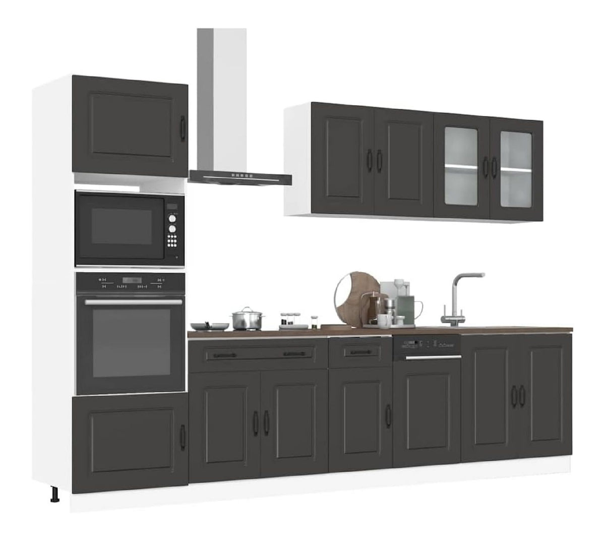 7-TLG. Kalmar Kuchenschrank-Set, Schwarz, Holzwerkstoff, Robuste Kuchenmobel mit viel Stauraum, 80x46x81,5 cm, Verstellbare Fu e, Pflegeleicht